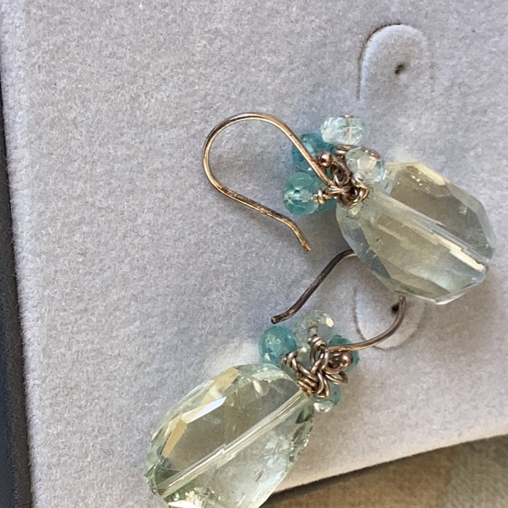 Vintage aquamarine blue topaz dangle drop earrings sterling silver - Picture 2 of 4